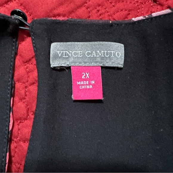 Vince Camuto Sheer Black Pink‎ Floral Tunic Blouse Sparkle Dots Short Sleeve - Picture 10 of 11